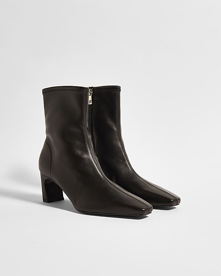 Black Faux Leather Heeled Ankle Boots