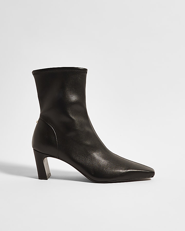 Black Faux Leather Heeled Ankle Boots