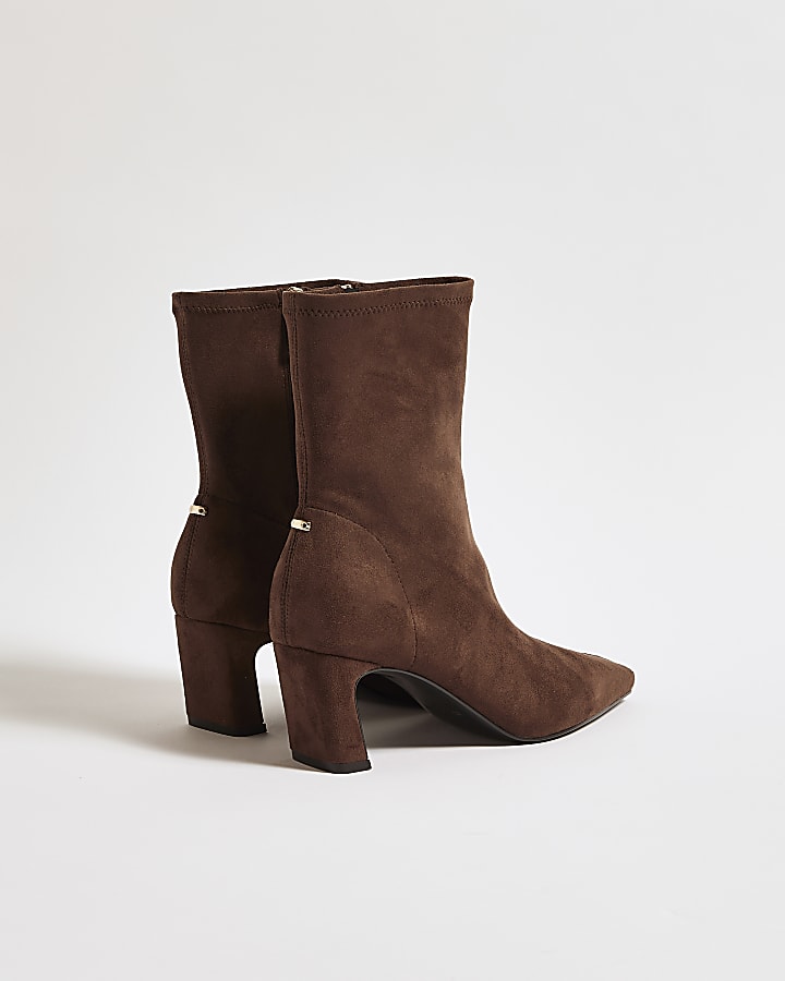 Brown Faux Suede Heeled Ankle Boots