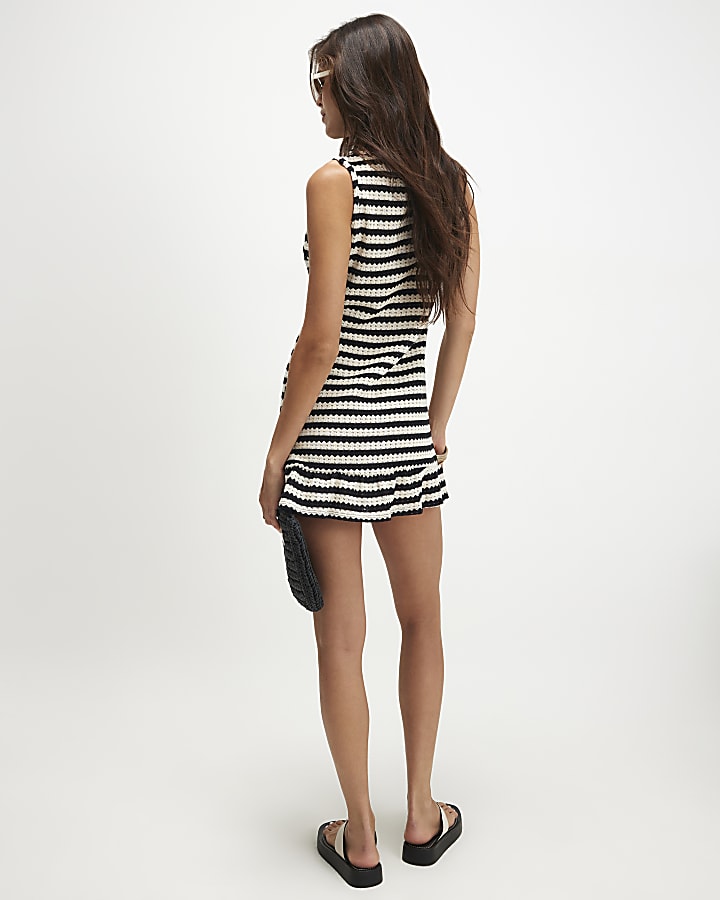 Black Stripe Crochet Mini Dress