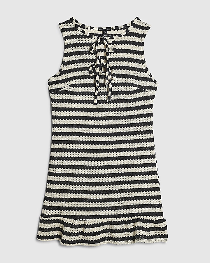 Black Stripe Crochet Mini Dress