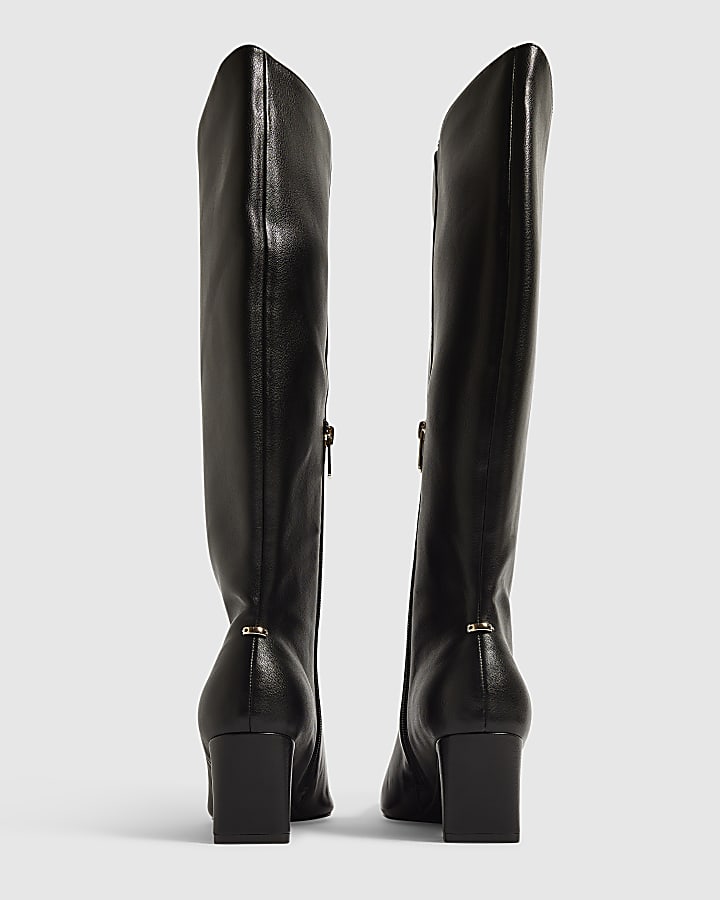 Black Chisel Toe High Leg Boots