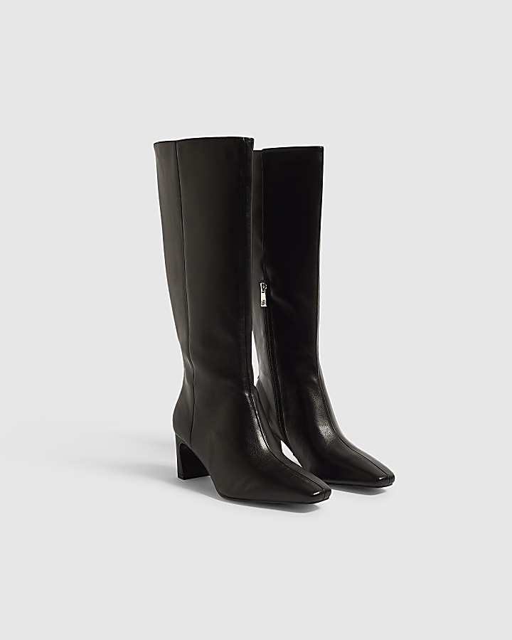 Black Chisel Toe High Leg Boots