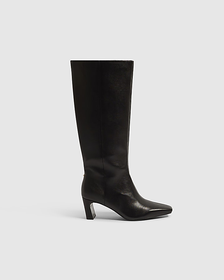 Black Chisel Toe High Leg Boots