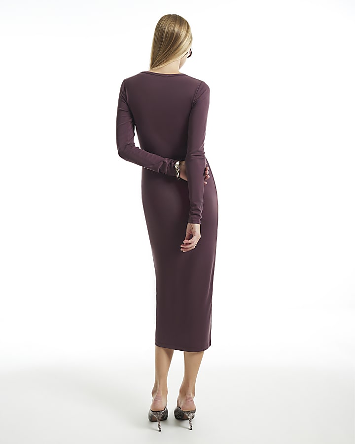 Burgundy Crew Neck Midi Dress