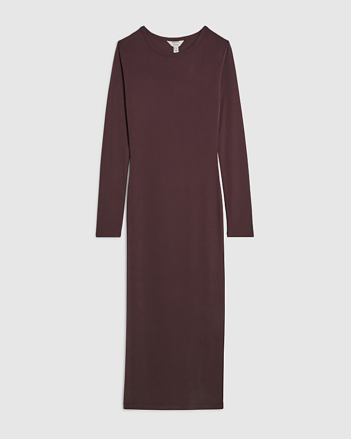 Burgundy Crew Neck Midi Dress