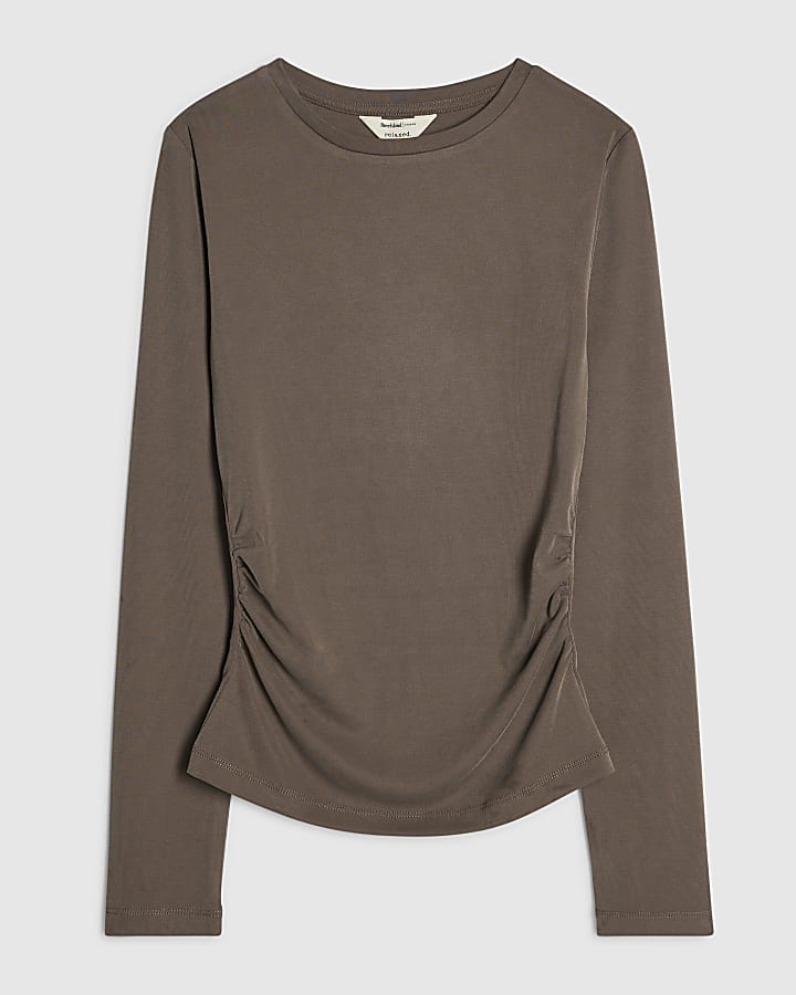 Brown Soft Touch Ruched Side Top