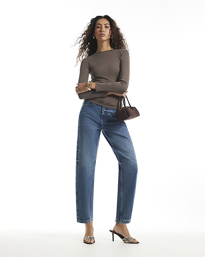 Brown Soft Touch Ruched Side Top