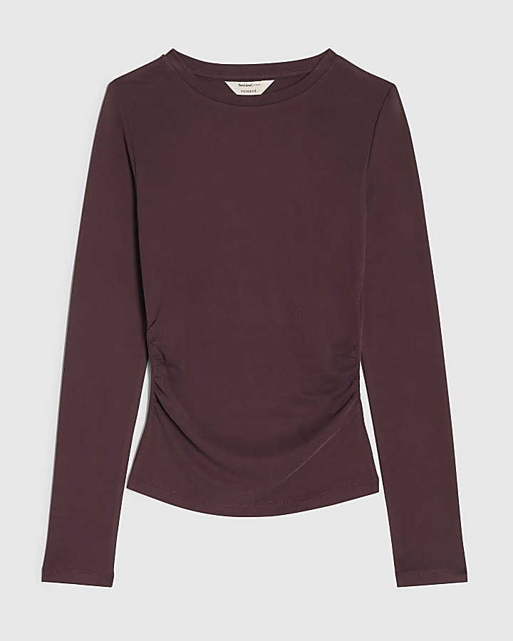 Burgundy Soft Touch Ruched Side Top
