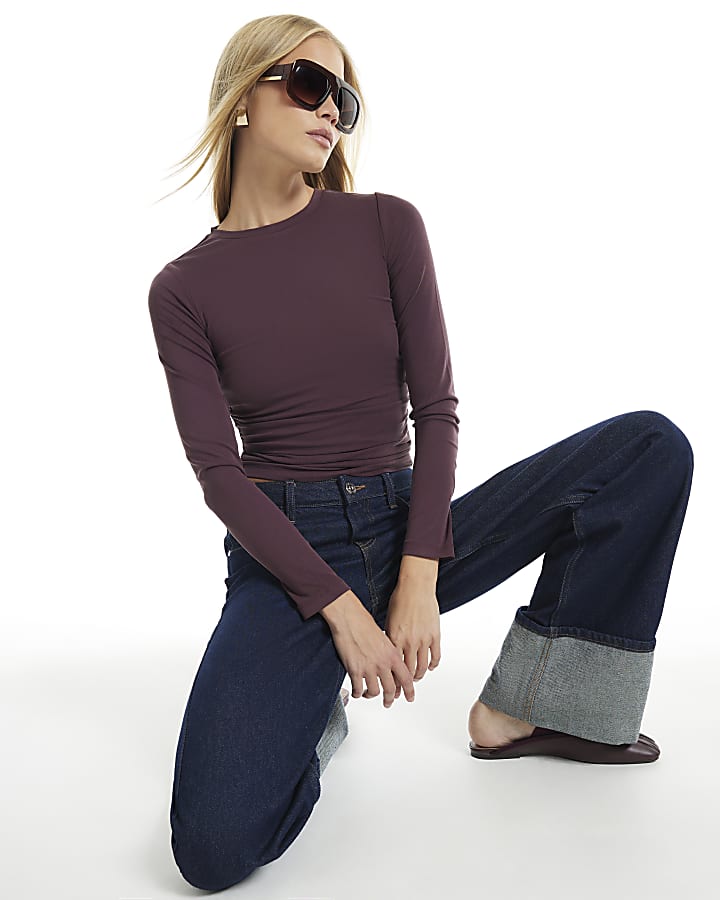 Burgundy Soft Touch Ruched Side Top