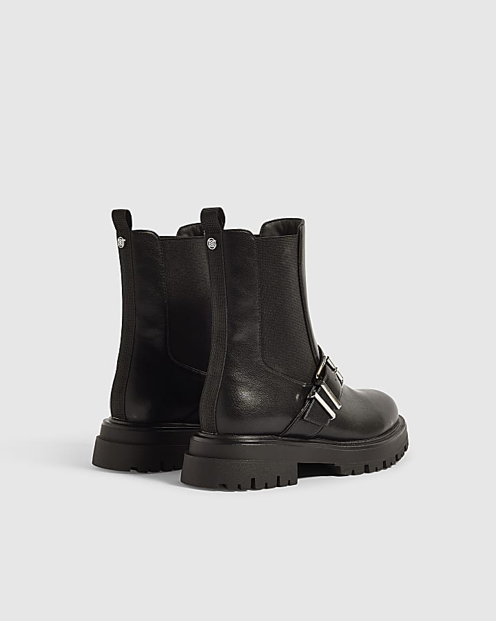 Black Buckle Chelsea Ankle Boots
