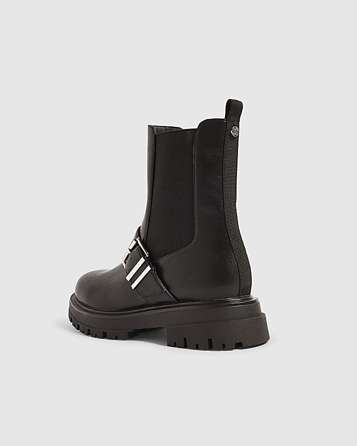 Black Buckle Chelsea Ankle Boots