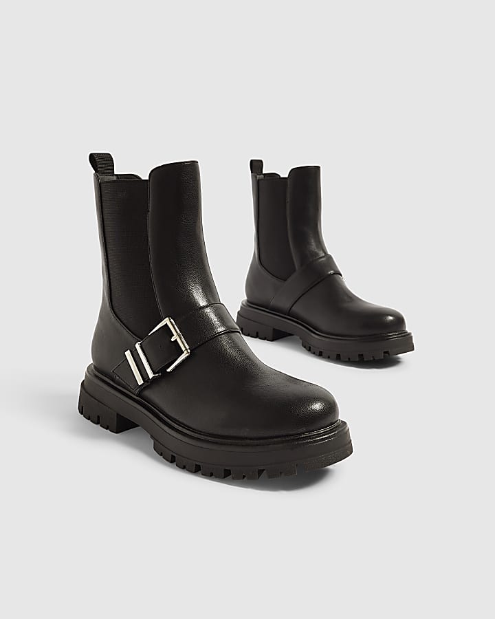 Black Buckle Chelsea Ankle Boots
