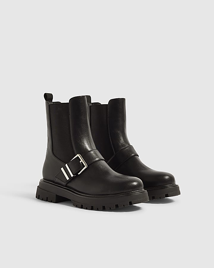 Black Buckle Chelsea Ankle Boots