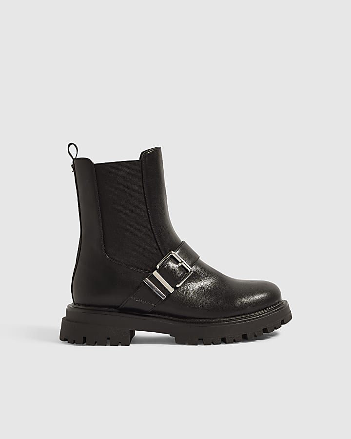 Black Buckle Chelsea Ankle Boots