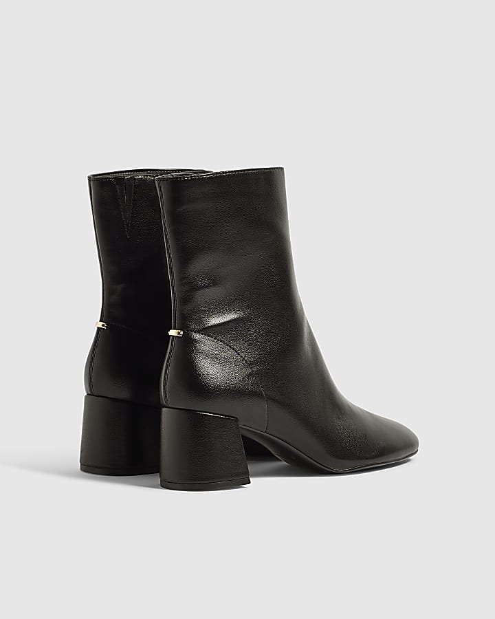 Black Round Toe Low Block Ankle Boots