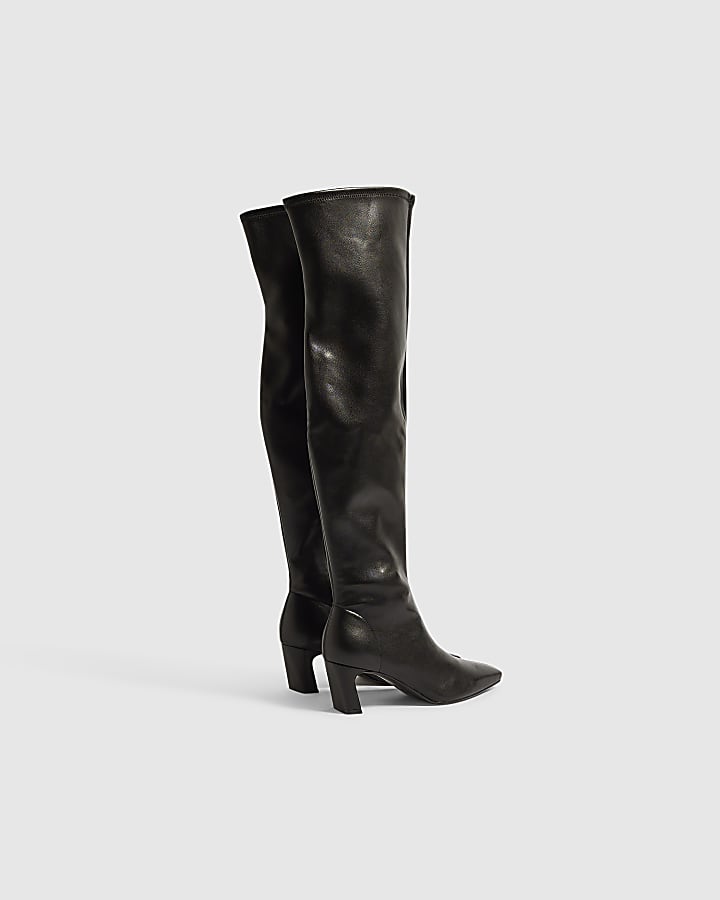 Black Chisel Toe High Leg Boots
