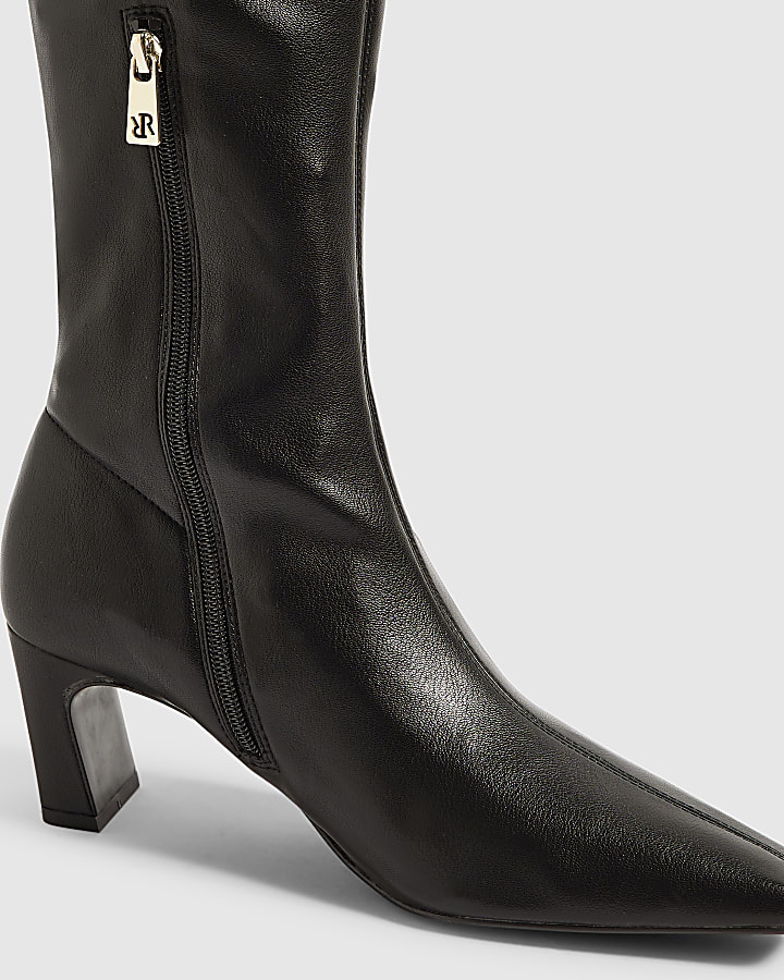 Black Chisel Toe High Leg Boots