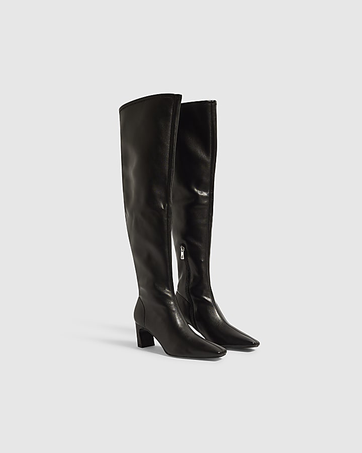 Black Chisel Toe High Leg Boots