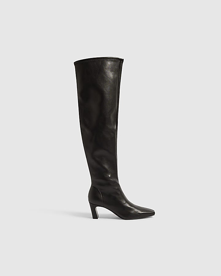 Black Chisel Toe High Leg Boots