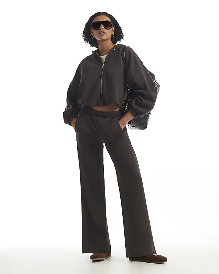 Brown Long Sleeve Bubble Hem Hoodie