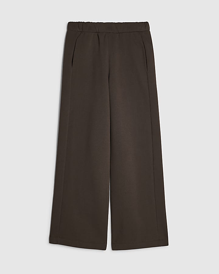 Brown Wide Leg Seamed Joggers
