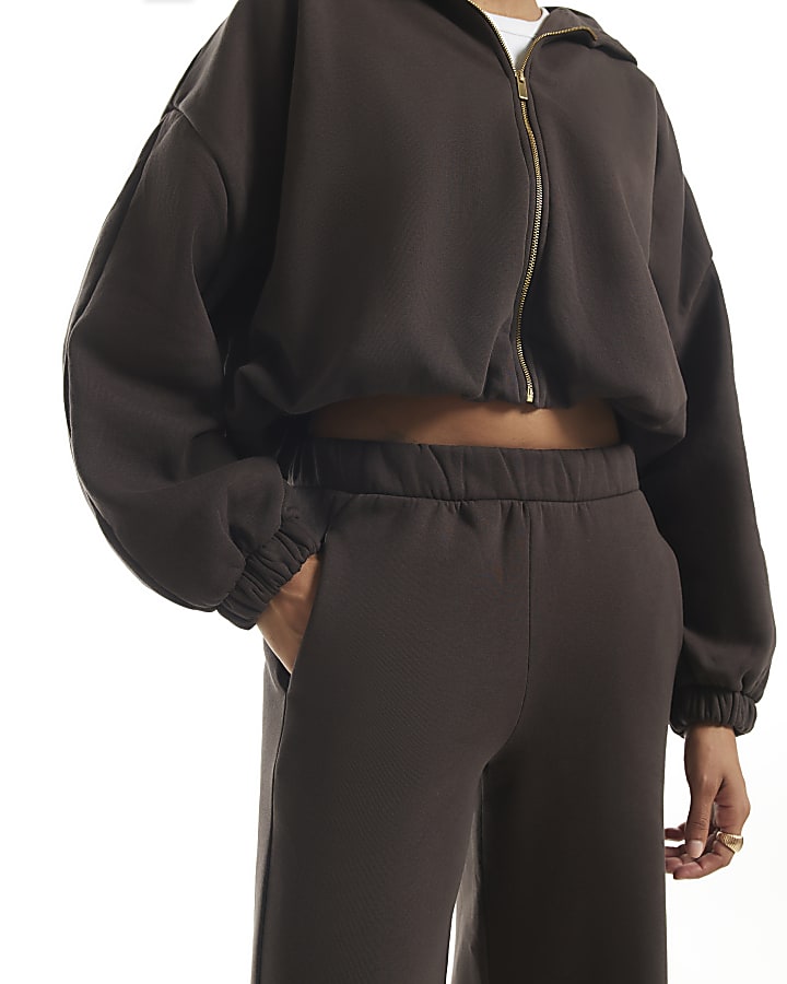 Brown Wide Leg Seamed Joggers