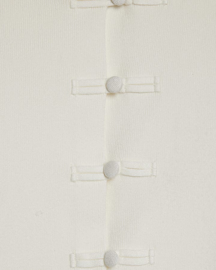 Cream Knitted Frog Fastening Cardigan