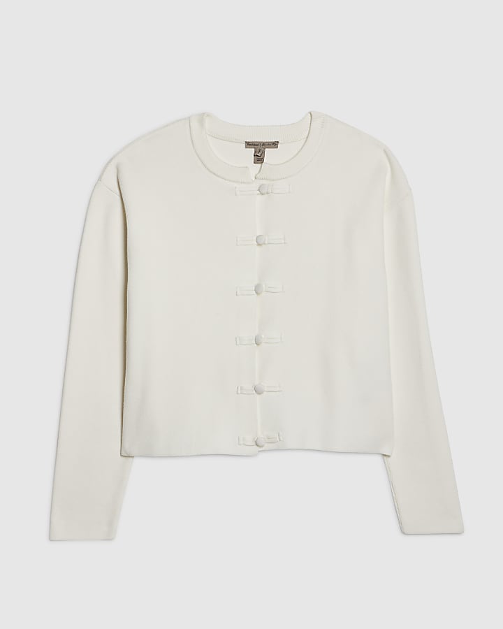 Cream Knitted Frog Fastening Cardigan