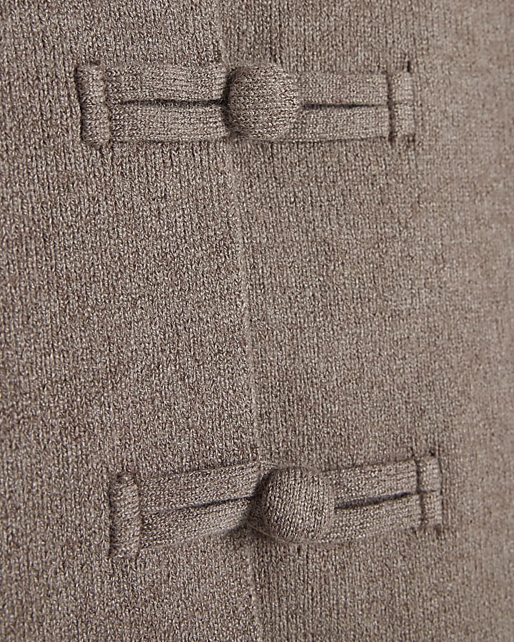 Beige Knitted Frog Fastening Cardigan