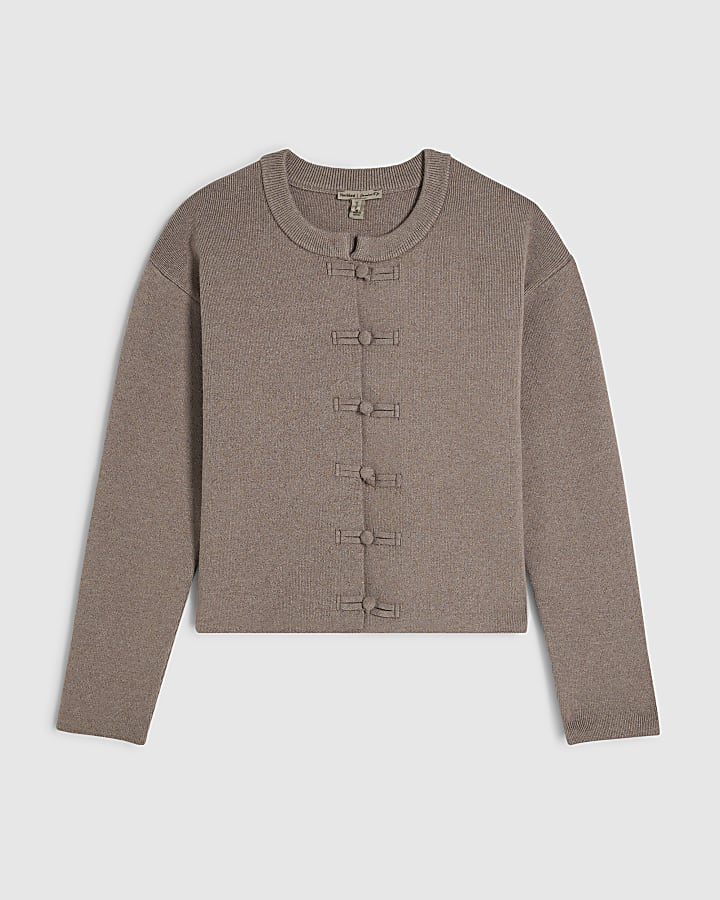 Beige Knitted Frog Fastening Cardigan