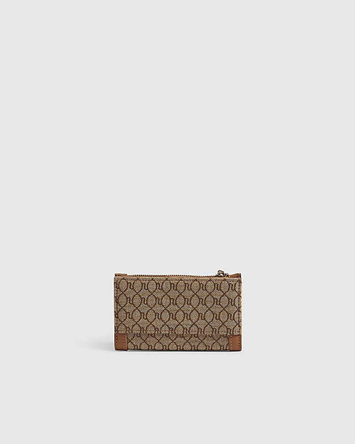 Beige Monogram Print Charm Mini Purse
