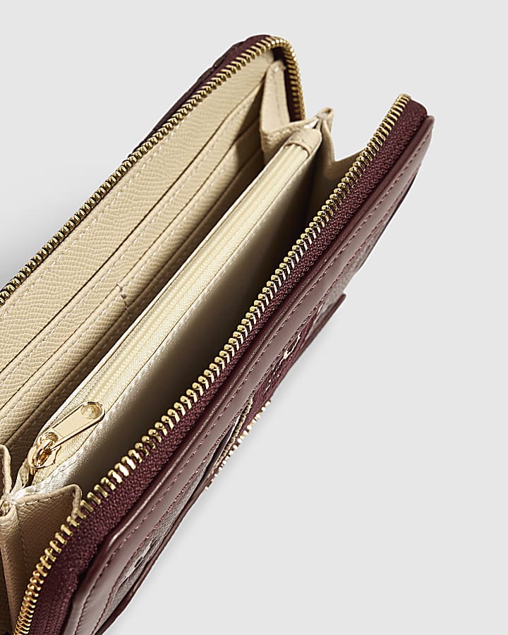 Burgundy Webbing Panelled Zip Around Purse