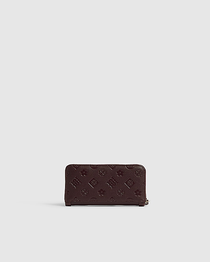 Burgundy Webbing Panelled Zip Around Purse