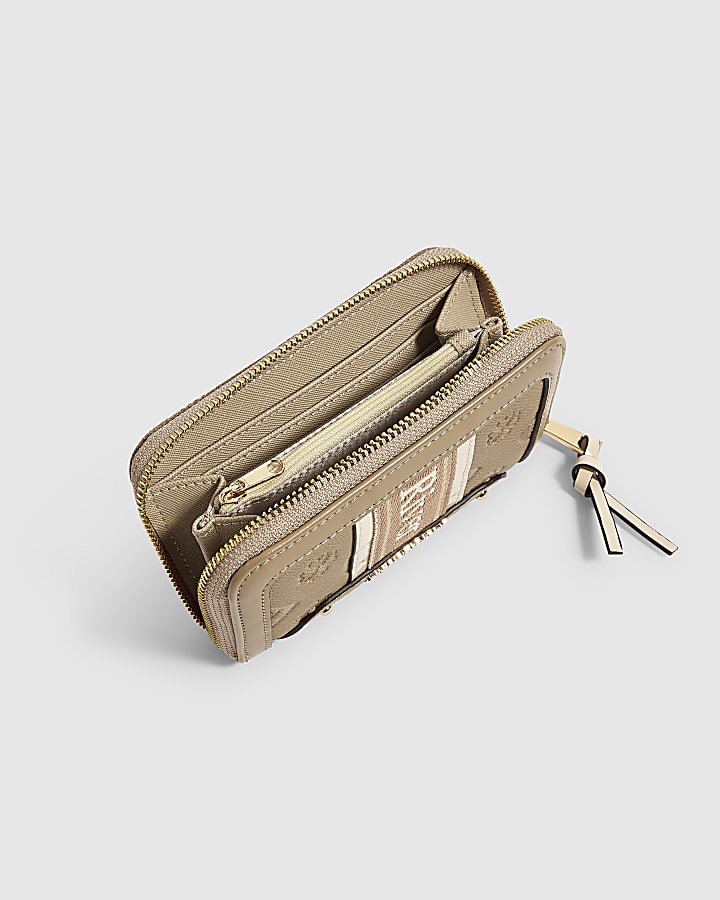 Beige Medium Webbing Panelled Ziparound Purse
