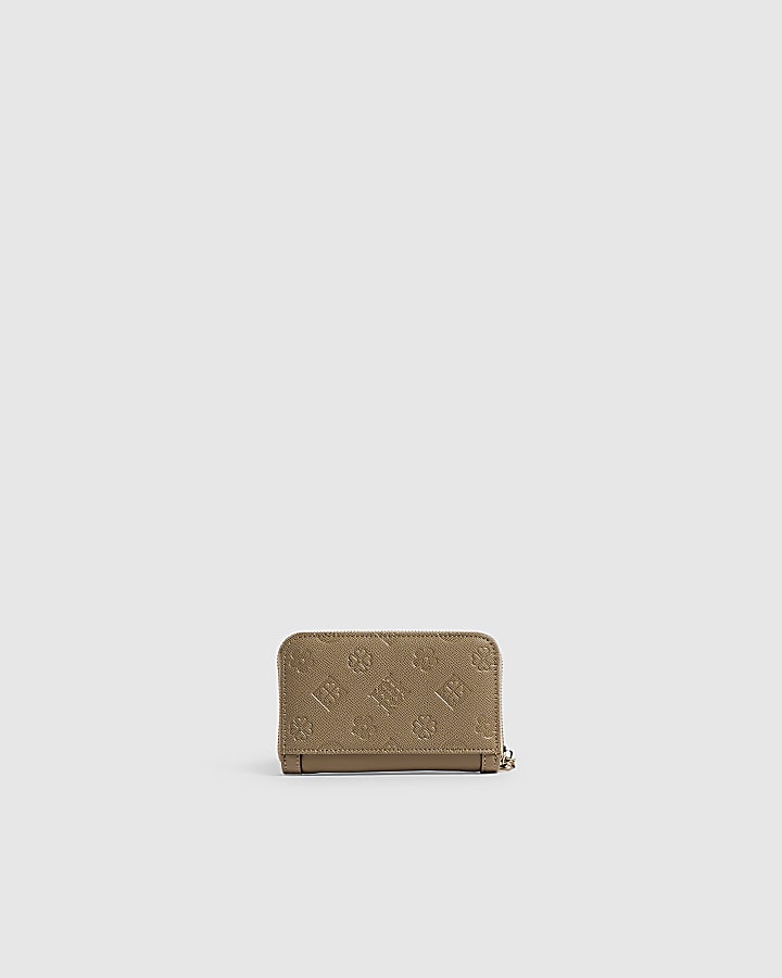 Beige Medium Webbing Panelled Ziparound Purse