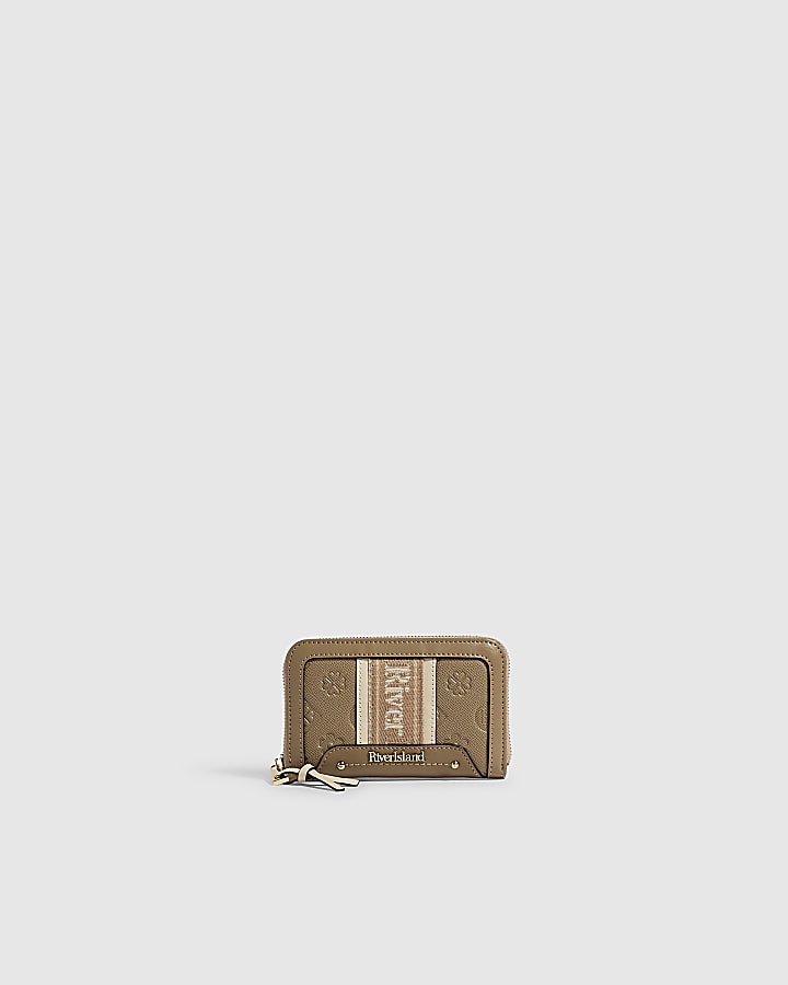 Beige Medium Webbing Panelled Ziparound Purse