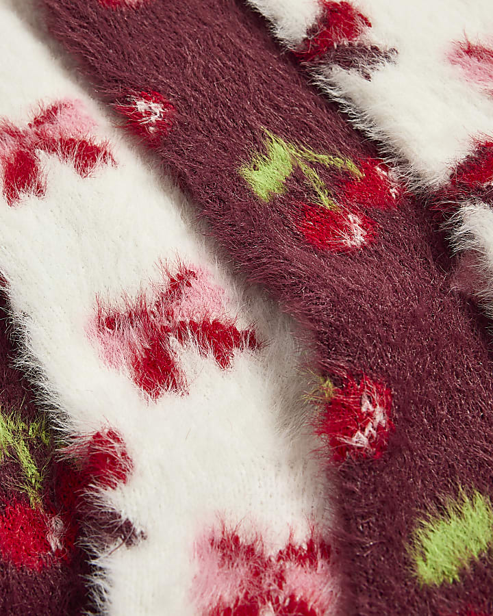 Pink Fluffy Cherry Socks 2 Pack