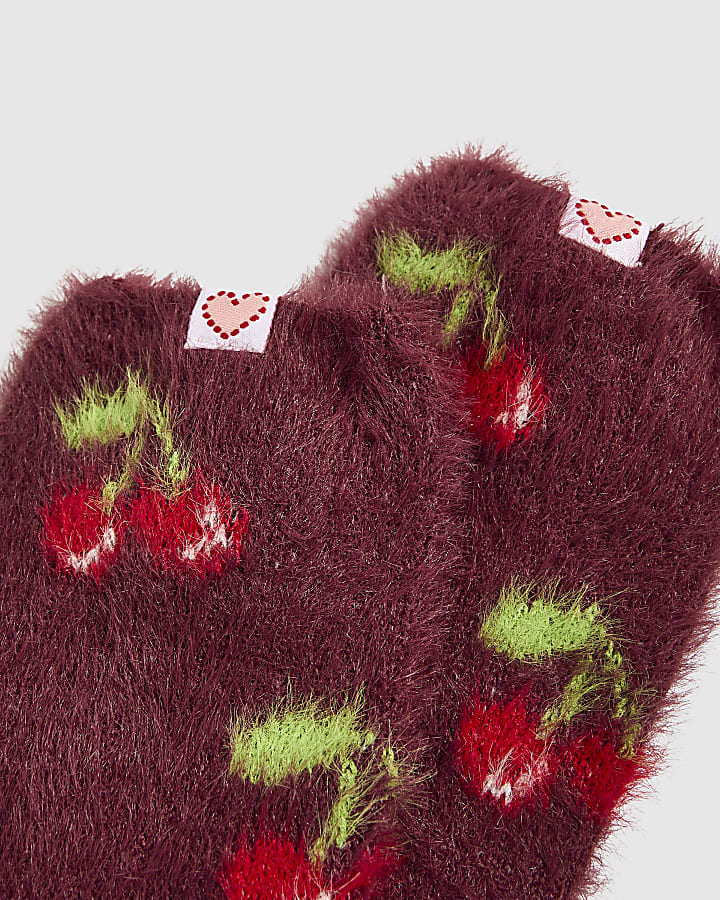 Pink Fluffy Cherry Socks 2 Pack