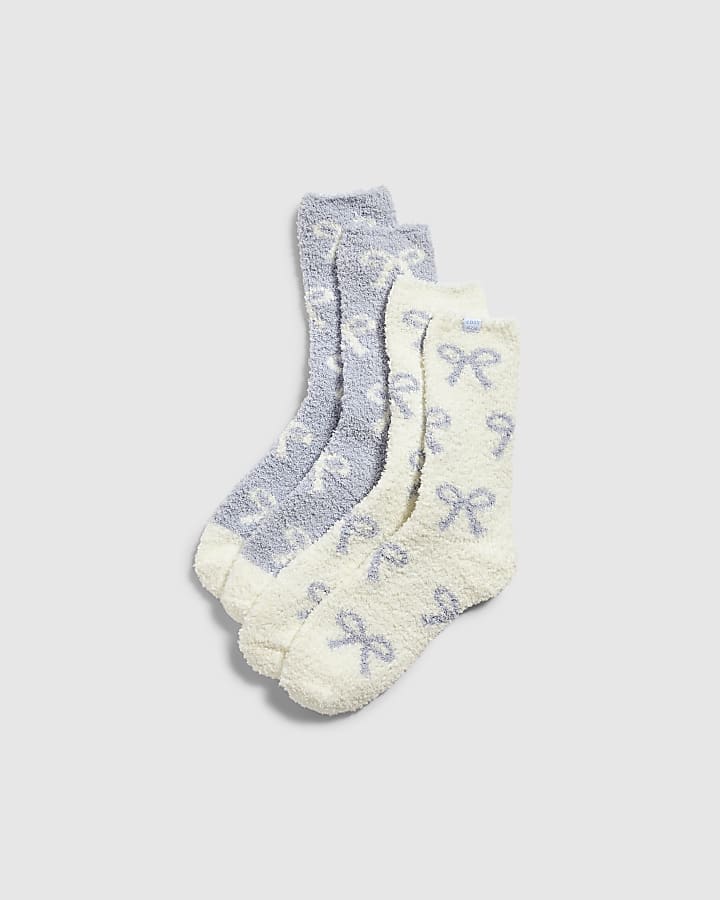 Blue Fluffy Bow Socks 2 Pack
