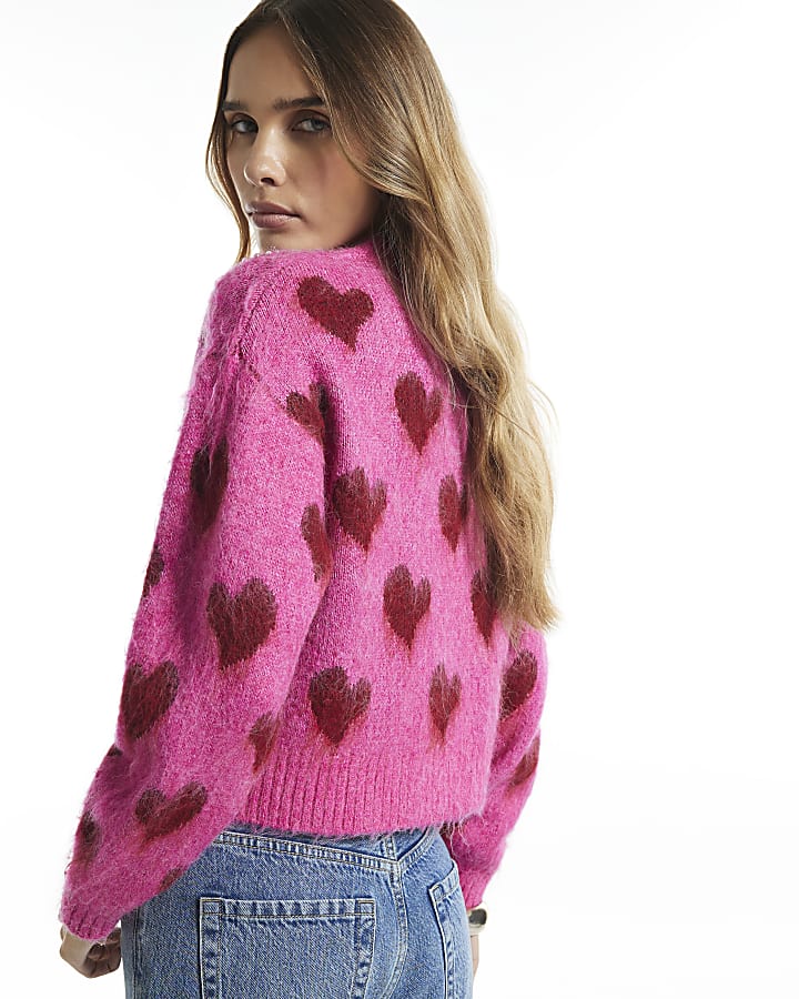 Pink Heart Embellished Cardigan