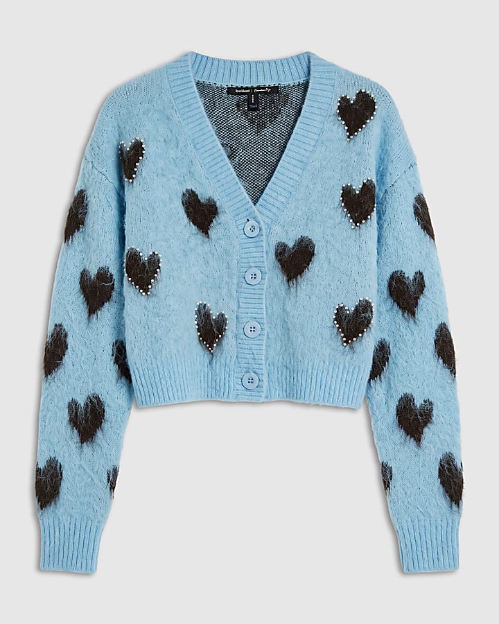 Blue Heart Embellished Cardigan
