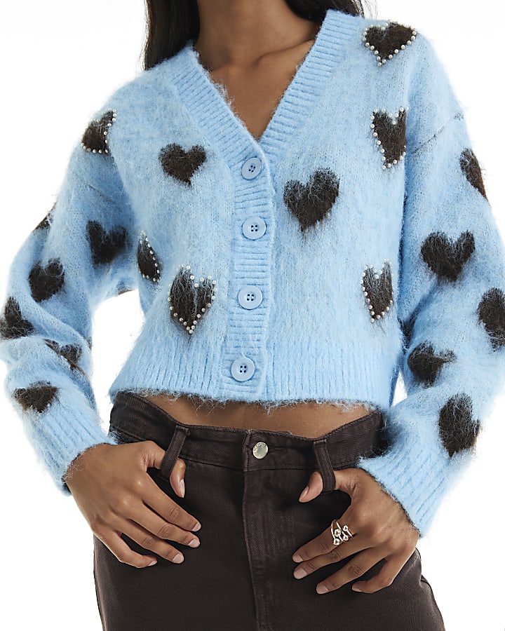 Blue Heart Embellished Cardigan