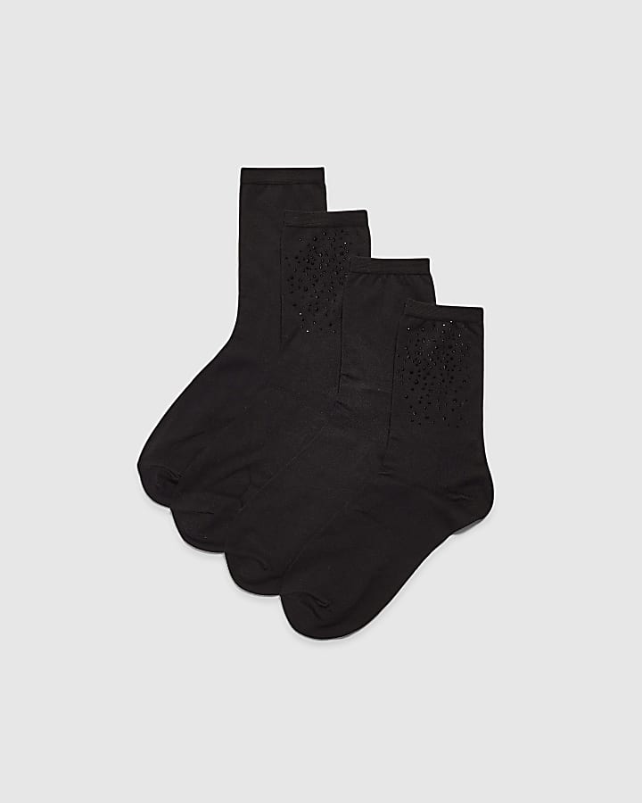 Black Embellished Socks 2 Pack