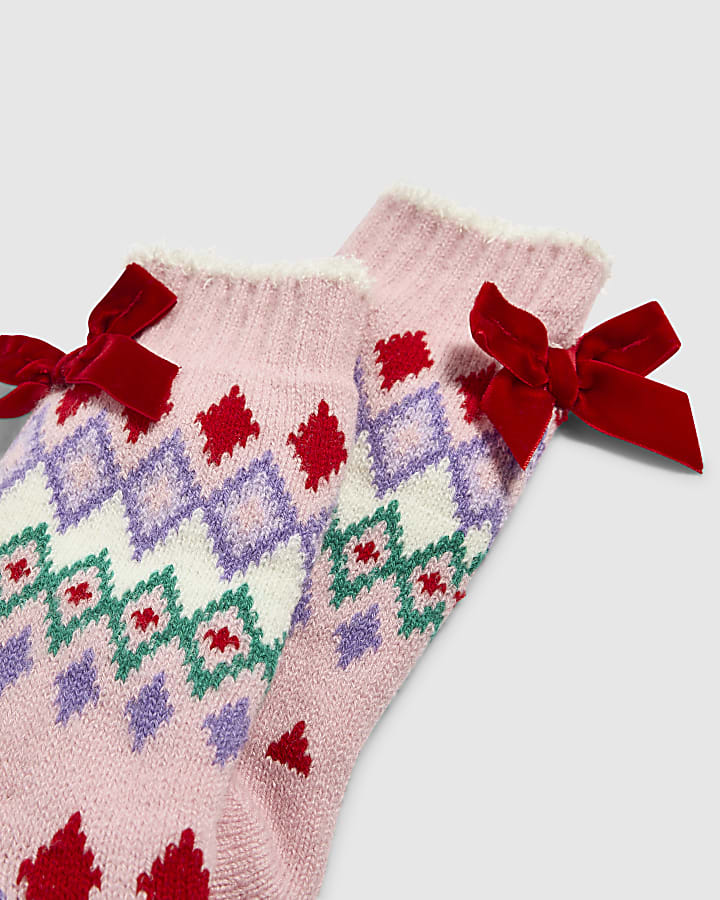 Pink Christmas Slipper Socks