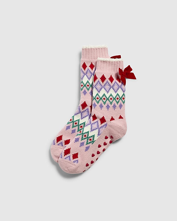 Pink Christmas Slipper Socks