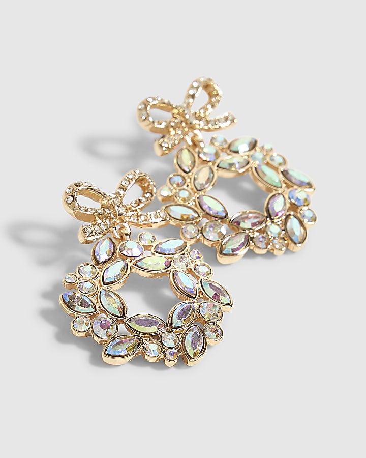 Gold Diamante Wreath Drop Earrings