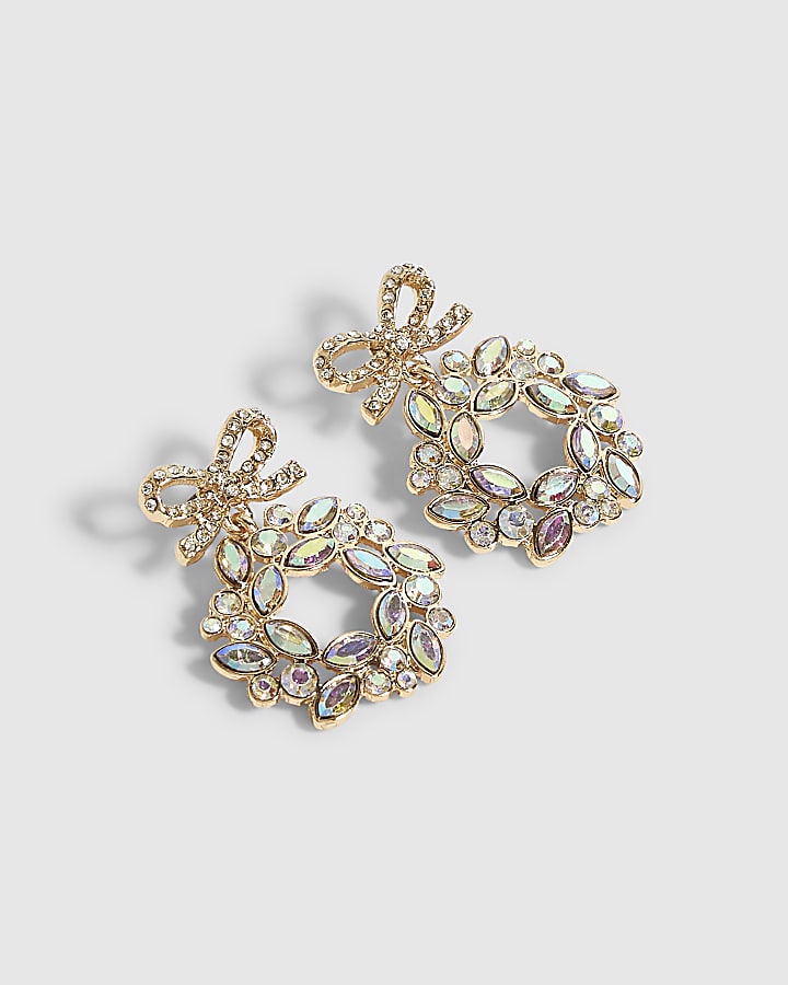 Gold Diamante Wreath Drop Earrings