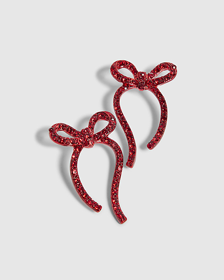Red Long Bow Earrings
