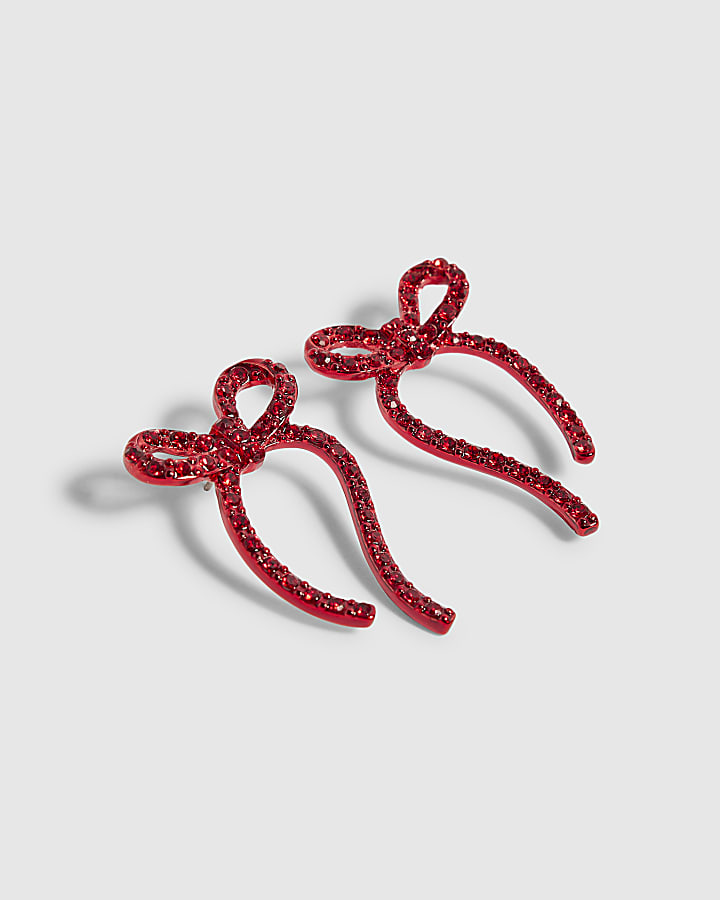 Red Long Bow Earrings
